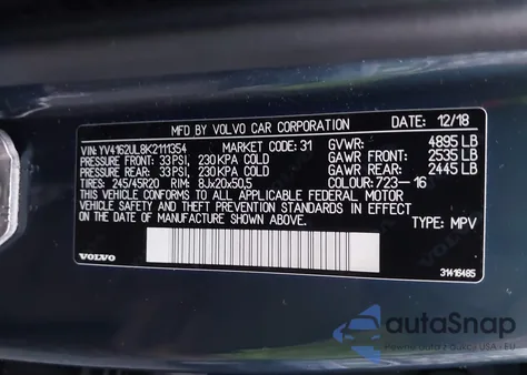 2019 Volvo Xc40 T5 Inscription из США, поврежденный, VIN YV4162UL8K2111354